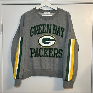 Green Bay Packers Drop Shoulder Slouchy Crewneck Sweatshirt Striped Sleeves XL